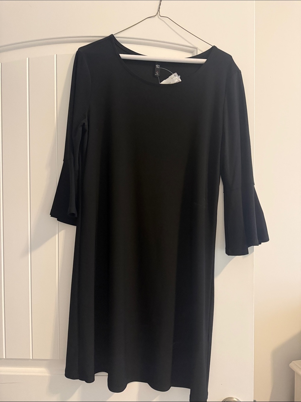 Black Bell-Sleeve A-Line Dress